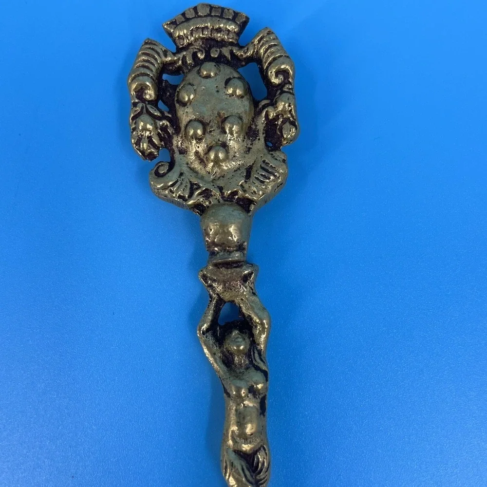 Vintage Ornate Silver Plated‎ Knight Mermaid Pierced Salad Serving Set 2pc
